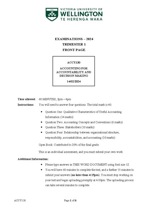 ACCY130 2024 T1 Mid Trimester Test EXAMINATIONS 2024 TRIMESTER 1