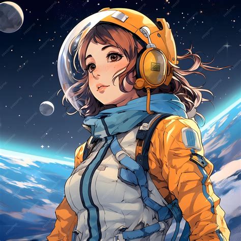 Premium Photo | A anime girl in a space suit with a planet in the ...