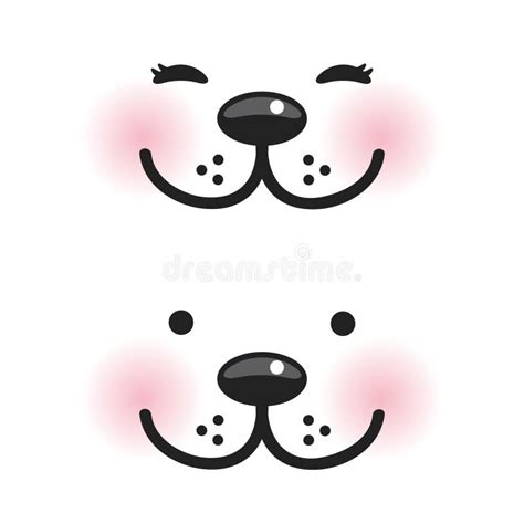 Kawaii Funny Muzzle With Pink Cheeks And Winking Eyes On White