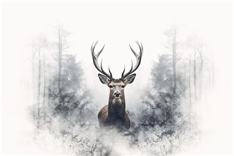 Premium Ai Image Deer In The Foggy Forest Double Exposure Illustration