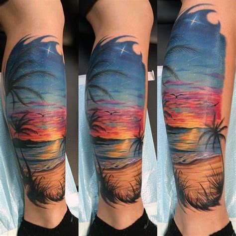 Sunset Tattoos For Men Fading Daylight Sky Designs