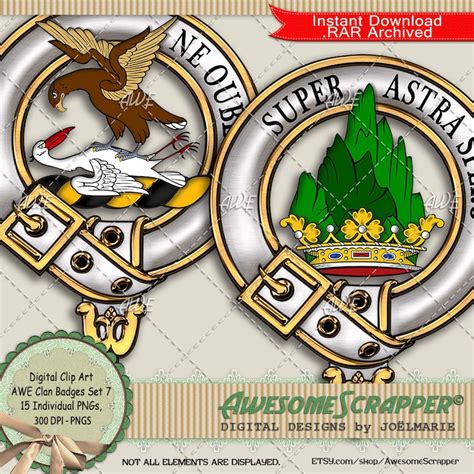 Scottish Clan Badges7 Digital Clip Art By Awesomescrapper Etsy