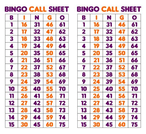 Printable Bingo Call Sheet