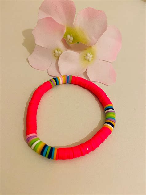 Heishi Flat Bead Bracelet Clay Bead Bracelet Colourful Etsy