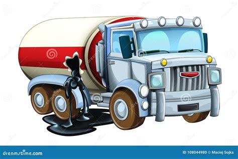 Cartoon Funny Looking Cistern Truck Leaking Oil Stock Illustration ...