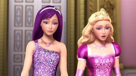 Two Barbie Dolls Are Dressed In Purple And Pink Outfits One Is Wearing