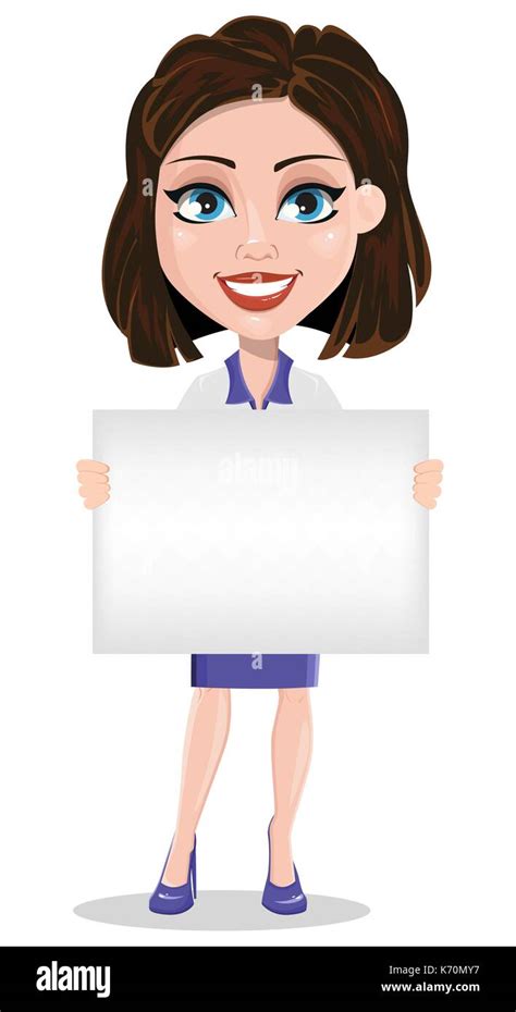 Happy Businesswoman Holding Blank Placard Stock Vector Images Alamy