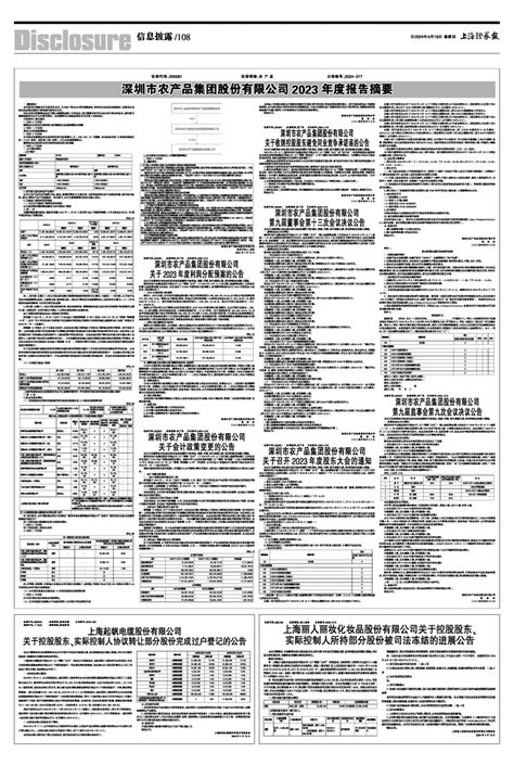 深圳市农产品集团股份有限公司2023年度报告摘要上海证券报