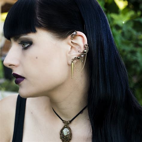 Ear Cuff Wrap Gothic Cuff Earrings With Chains And Spike Etsy