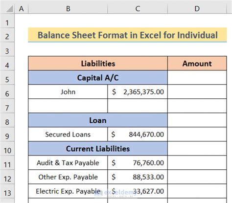 How To Make Balance Sheet Format In Excel For Individual