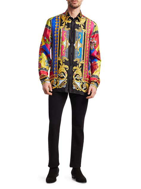 Versace Men S Multi Jewels Printed Long Sleeve Silk Shirt For Men Lyst