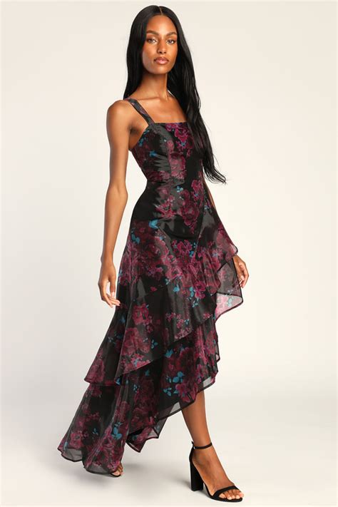 Black Floral Maxi Dress Organza Floral Dress Organza Dress Lulus