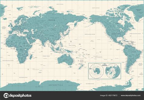 World Map Pacific China Asia View Vintage Political Topographic Vector Stock Vector Image By