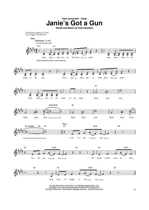 Janie's Got A Gun" Sheet Music by Aerosmith for Bass Tab - Sheet Music Now