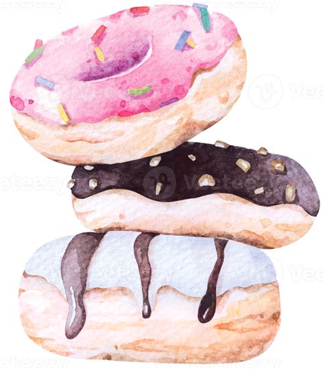 Donut De Acuarela Con Chispitas De Colores Donut De Chocolate Y Fresa