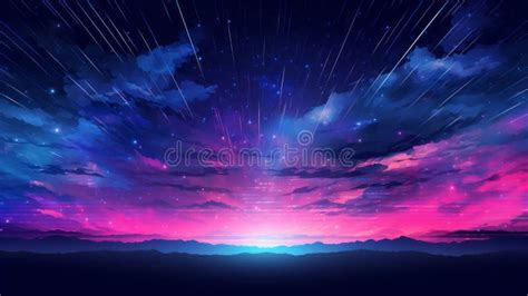 Anime Night Sky with Stars and Clouds Stock Illustration - Illustration ...