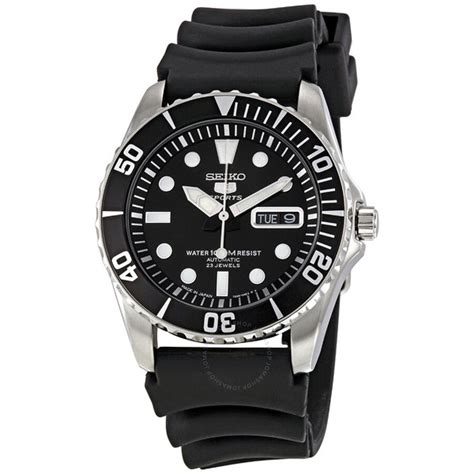 Seiko 5 Sports Automatic Black Dial Rubber Strap Mens Watch Snzf17j2