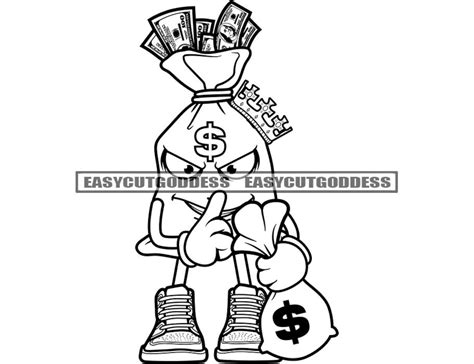 King Money Bag Man Cartoon Character Holding Bag Full Of Cash Grind