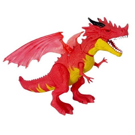 Dinossauro De Brinquedo Anda Dragão Com Som Luz E Solta Fumaça Vermelho