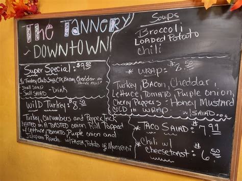 Menu at Tannery Downtown restaurant, Greeneville, 117 E Depot St