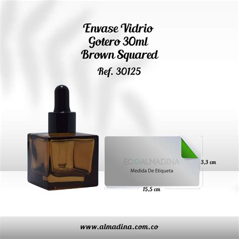 Envase Vidrio Gotero Ámbar 30 ml Cuadrado Tapa Negra 12 Unidades