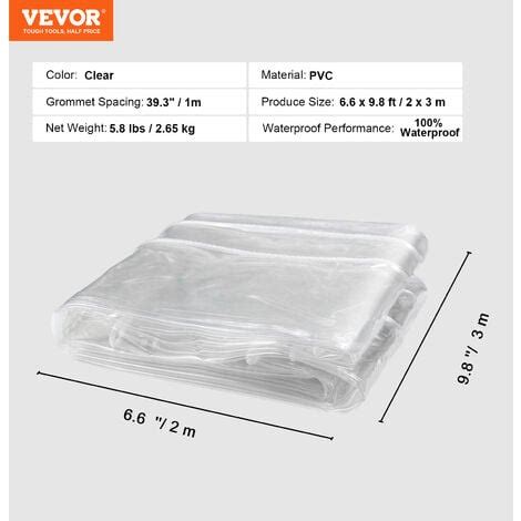 Vevor Lona Transparente Impermeable Con Ojales X M Lona Impermeable