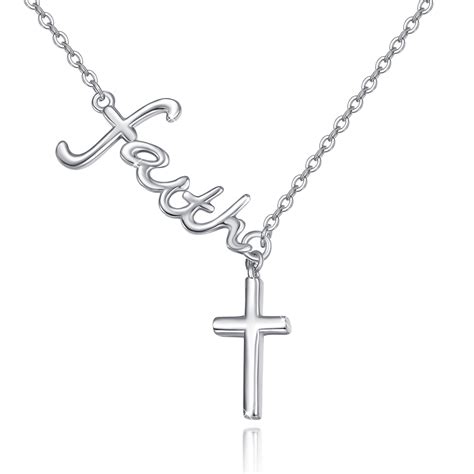 AOVEAO Faith Cross Necklace 925 Sterling Silver Pendant Necklaces