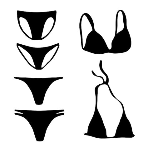 Letni strój kąpielowy bikini rysunek ręcznie malowany tuszem Wektor Premium