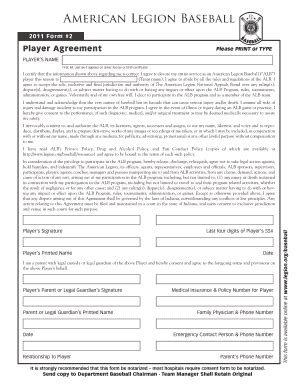 Fillable Online American Legion Baseball Form Player Agreement