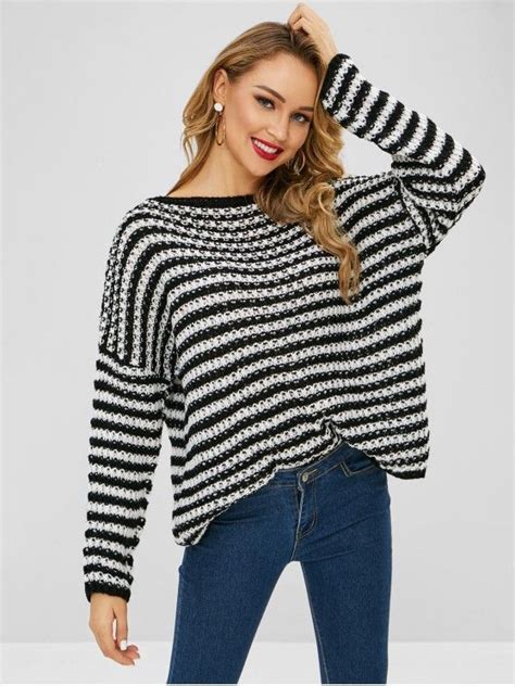 [35 Off] 2021 Two Tone Striped Oversized Sweater In Multi A Zaful