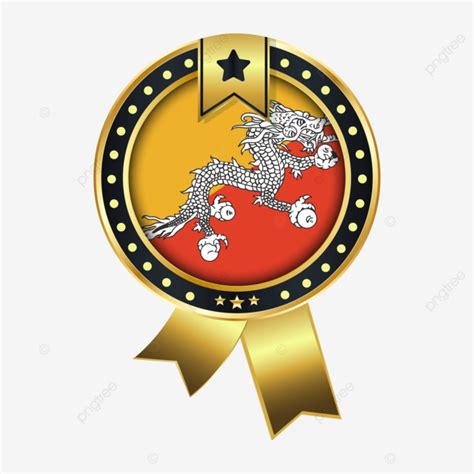 Bhutan Round Badge Flag Vector Bhutan Bhutan Flag Bhutan National