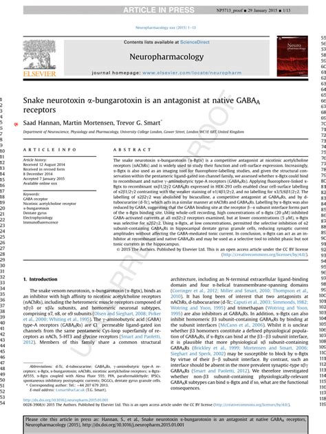 Pdf Snake Neurotoxin α Bungarotoxin Is An Antagonist At Native Gabaa