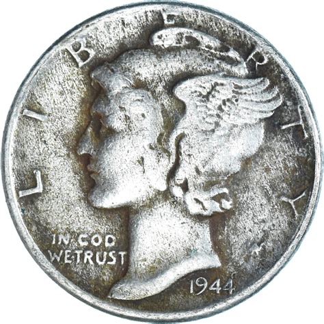 Coin, United States, Mercury Dime, Dime, 1944, U.S. Mint, Philadelphia