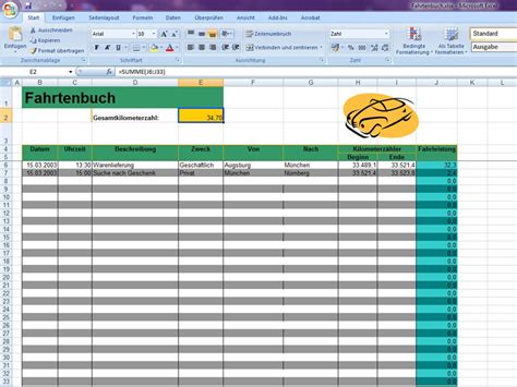 Fahrtenbuch Excelvorlage De