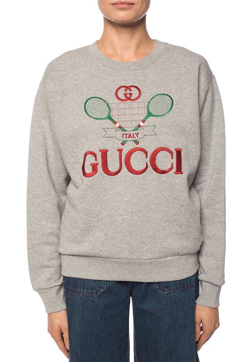 Gucci Tennis Logo Embroidered Cotton Sweatshirt In Grey Gray Lyst