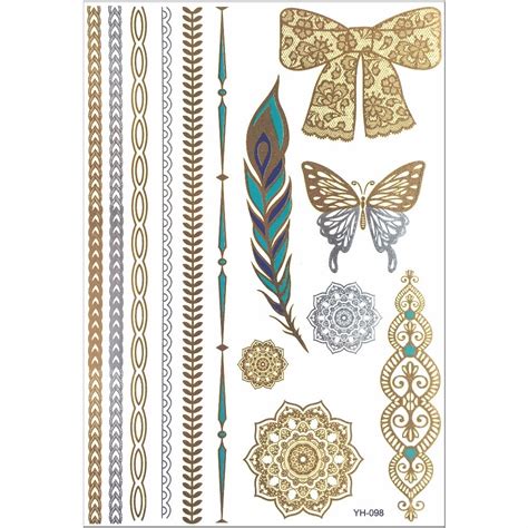 New Design Flash Removable Waterproof Gold Tattoos Metallic Temporary Tattoo Stickers Temporary