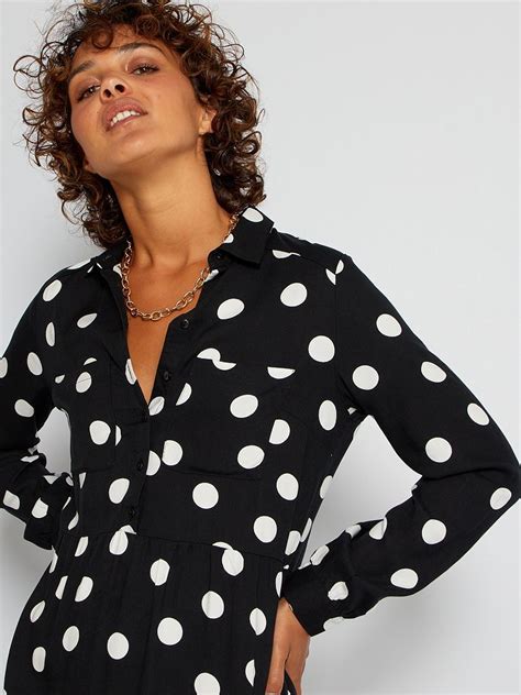 Robe Chemise Cintr E Imprim E Pois Noir Pois Kiabi