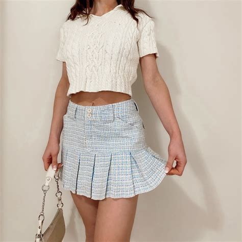 Y2k Blue Tweed Pleated Mini Skirt — Holy Thrift