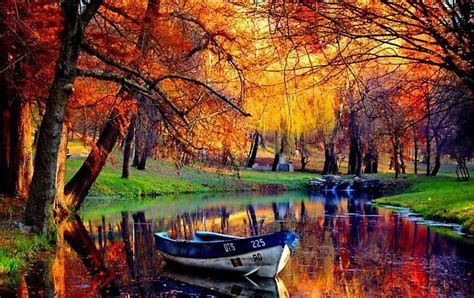 Boat Red Autumn Lake Park Hd Wallpaper Pxfuel