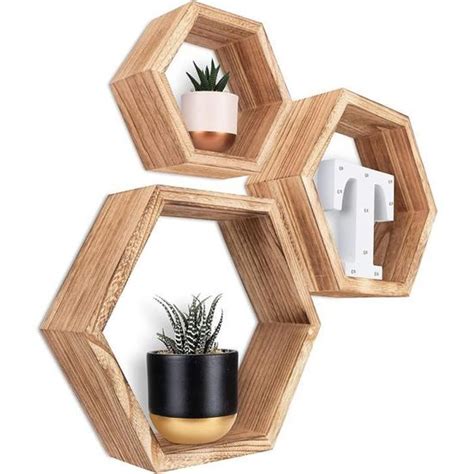 Lot De Tag Res Flottantes Hexagonales En Bois Torch Rustique