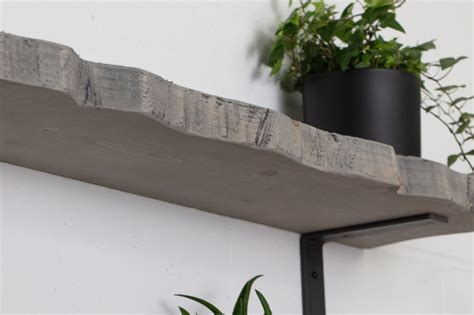 Grey Live Edge Shelves Handmade Solid Wood Industrial Metal Etsy UK