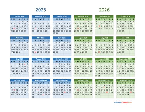 2025 and 2026 Calendar | Calendar Quickly