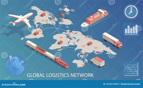 Isometric Global Logistics Network Concept Of Air Cargo Trucking Rail