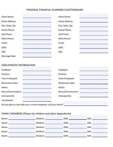 Financial Planning Questionnaire Examples Format Pdf