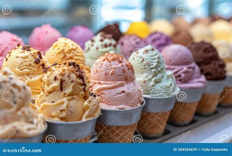 Helados Con Diferentes Sabores De Helado En Conos Imagen De Archivo