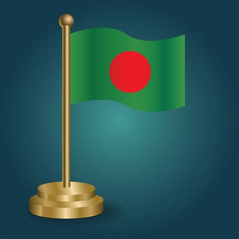 Bangladesh national flag on golden pole on gradation isolated dark ...