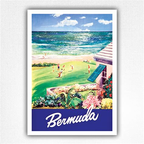 Bermuda Vintage Travel Poster Golfing In Bermuda Lennon C1950