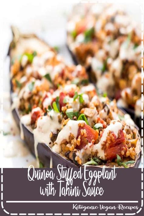 Quinoa Stuffed Eggplant With Tahini Sauce Food Genevieve