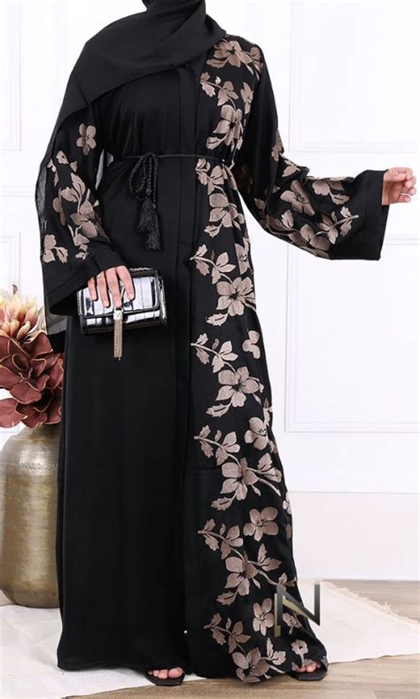 Abaya Dubai Bicolore Tissu Nidah Ouverture Par Bouton Pressions