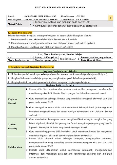 Rpp Tlj Kls Xii Sem Rancangan Rencana Pembelajaran Rencana
